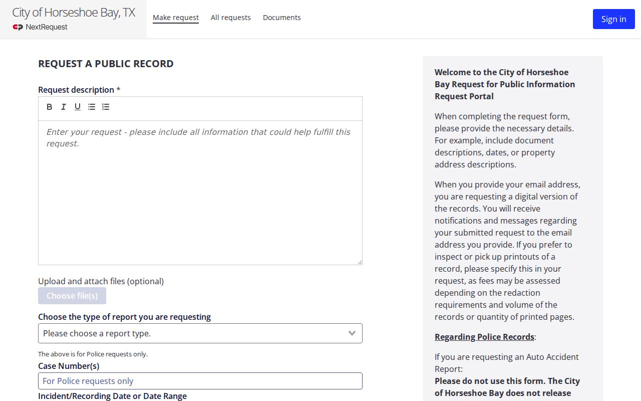 Horseshoe Bay criminal records NextRequest portal