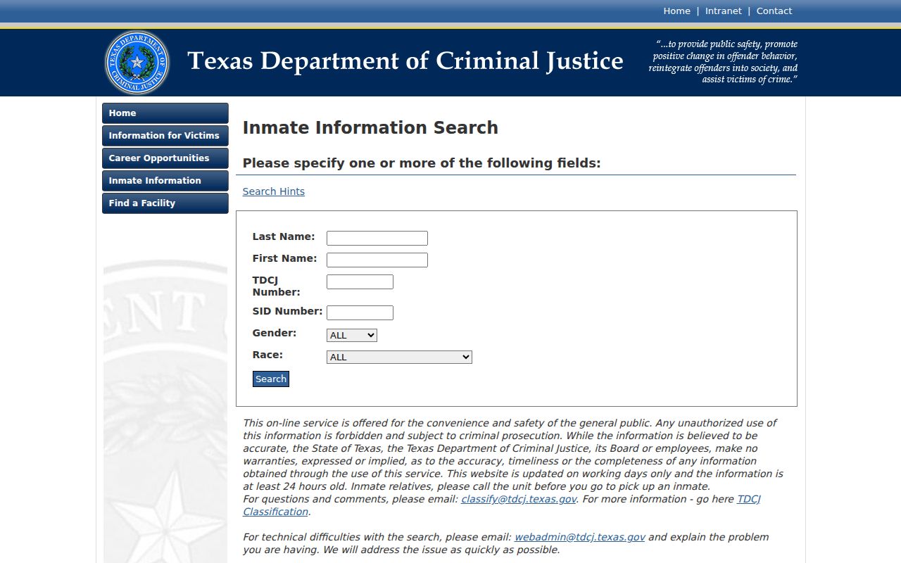 Llano County arrest search state inmate records at TDCJ