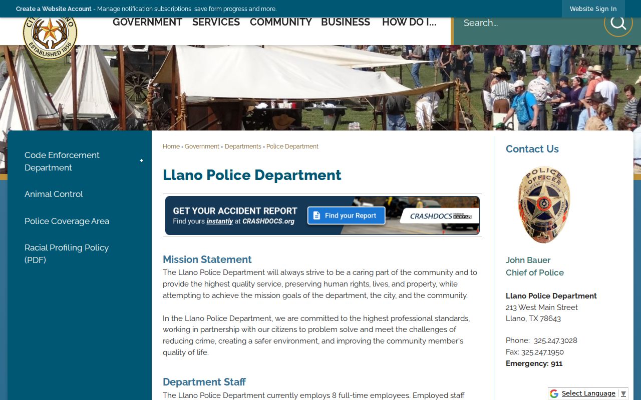 Llano police criminal records contact page