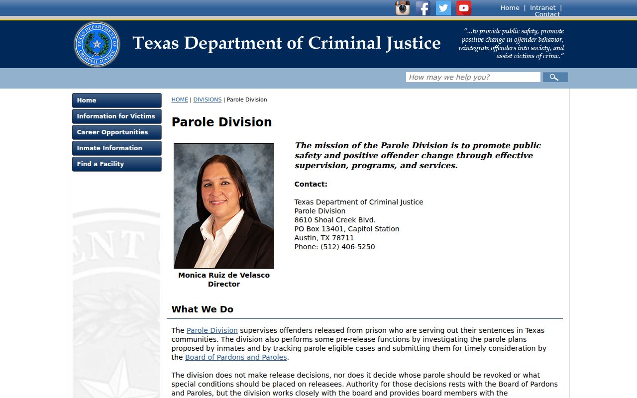 Llano County criminal history TDCJ parole record source