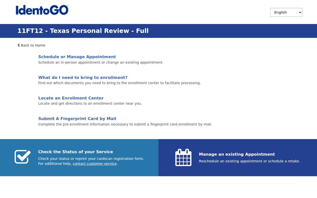 Llano County criminal history personal fingerprint review appointment