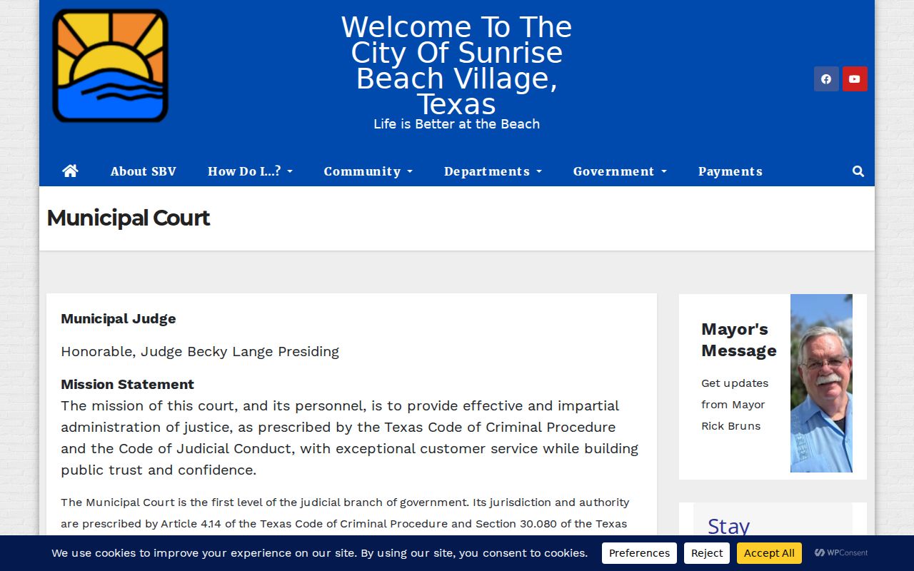 Sunrise Beach Village municipal criminal court records page