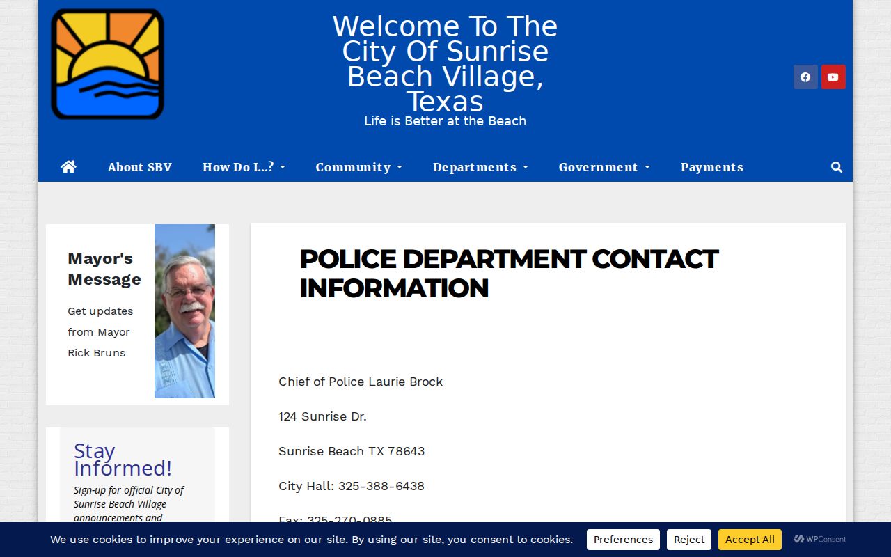 Sunrise Beach Village police criminal records contact information